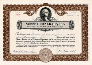 Sunset Minerals, Inc. - Stock Certificate